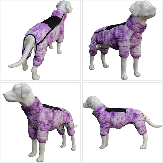 Lovelonglong Dog Coat Dog Warm Jacket, 4 Legs Covered Waterproof Windproof Reflective Warm Dog Vest, Zippered Adjustable Outdoor Dog Snow Jacket for Small Medium Large Dogs micai-Purple L