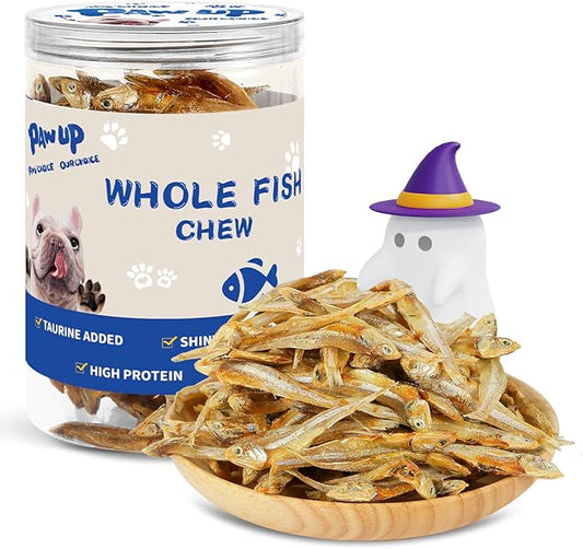PAWUP Whole Fish Treats for Dogs, Air Dried -100% Wild-Caught Fish Treat, Only Two Ingredient, High in Protein and Omega-3, 8oz