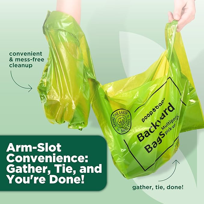 The Original Poop Bags® 38% USDA Certified Plant-Based Arm-Slot Poop Bags – Extra-Large 12x24" Bags with Built-In Arm Slot for Backyard Cleanups – Unscented (32 Count)