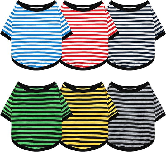 Geyoga 6 Pieces Dog Striped T-Shirt Cotton Breathable Pet Apparel Colorful Puppy Sweatshirt Clothes for Small to Medium Dogs Puppy(Dark Color,M)