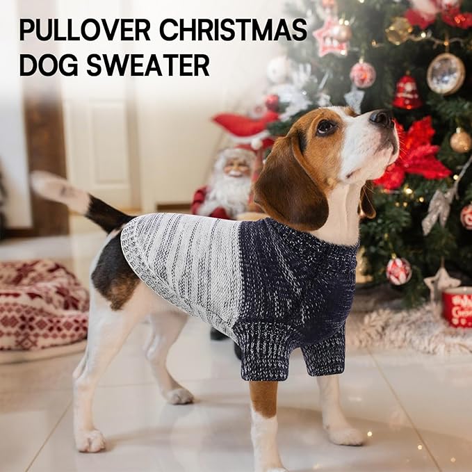Queenmore Pullover XL Dog Sweater,Classic Turtleneck Warm Pet Sweater with Leash Hole for Dog Girls Boys,Winter Knitwear Clothes for Dachshund,Corgi,French Bulldog(Blue,XL)