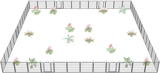 FXW Garden Fence Outdoor for The Yard – 24in(H) x 88.8ft(L) Heavy Duty Metal Animal Barrier for Dog and Rabbit, Decorative Dog Fence, 48 Panels, Silver