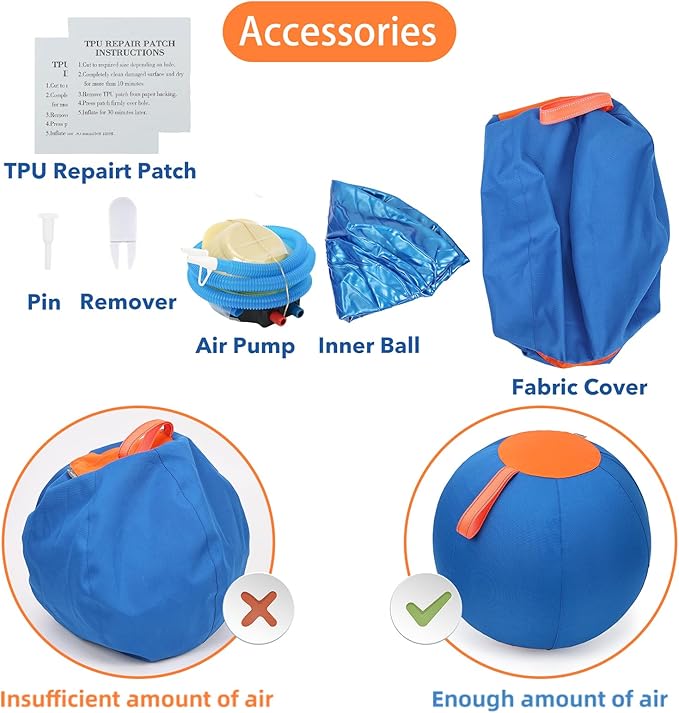 Dog Herding Ball for Dogs & Puppies, Toy Balls for Cattle, Australian Shepherd, Non-Chewing Activities, Large Dog Toy | Oxford Fabric Cover, Pump, with Patch Repair Kit (26 inch)