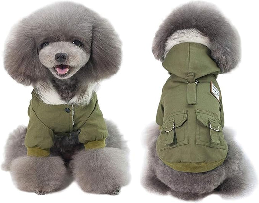 Warm Dog Hooded Trench Coat Windproof Parka Jacket for Cold Weather (S, Green)