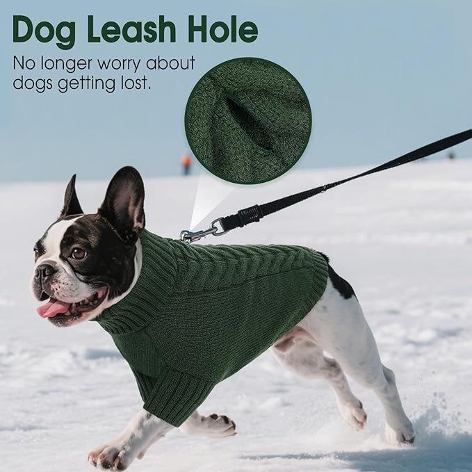 Dog Sweaters for Large Dogs Classic Turtleneck Dog Christmas Sweater Thick Warm Pullover Male Puppy Pet Stretch Knitwear Fall Winter Clothes with Leash Hole(Green, L)