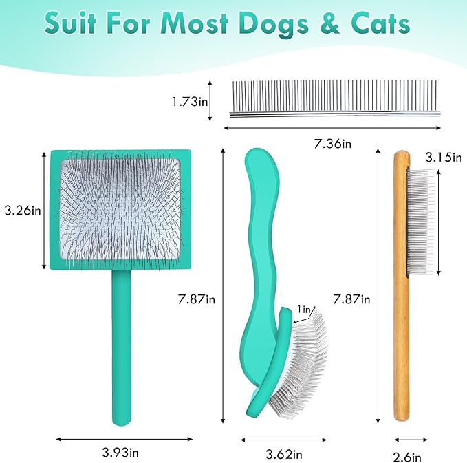 Dog Slicker Brush for Medium or Long Haired Dogs, Long Pin Slicker Brush for Removes Loose Hair, Tangles and Knots, Best Grooming Tools for Small Animals, Large, Free Pet Comb, Green
