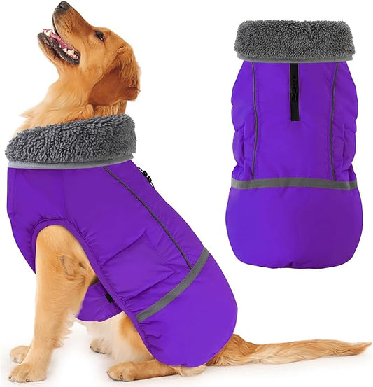 Dogcheer Warm Dog Coat, Christmas Dog Jacket Waterproof Puppy Winter Coat with Buckles, Reflective Adjustable Pet Snow Jacket Turtleneck Fleece Sweater for Small Medium Large Dogs - Purple, 3XL