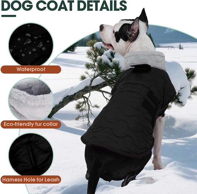 Kuoser Dog Jacket, Winter Dog Coats for Medium Dogs, Cold Weather Coats Pet Clothes, Doggie Snow Jacket for Frech Bulldog, Boston Terrier, Black L