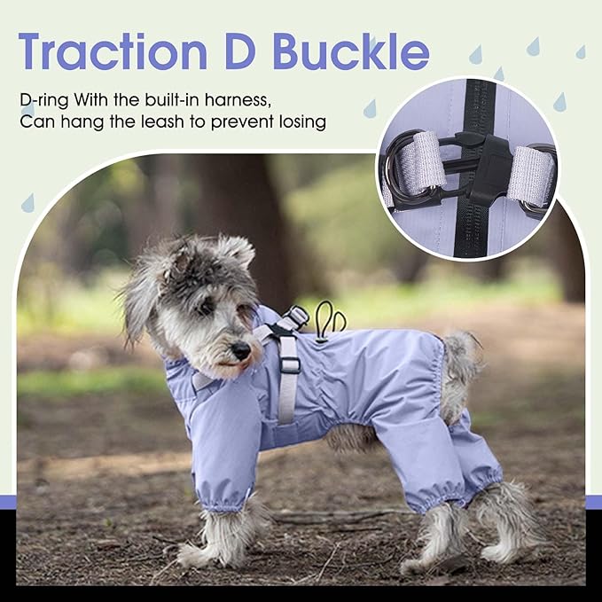 BRKURLEG Dog Raincoat for Small Dogs, Small Dog Rain Jacket with Harness Built in, Waterproof 4 Legs Puppy Raincoats, Puppy Outdoor Jacket with Reflective Strip, Purple, XXL