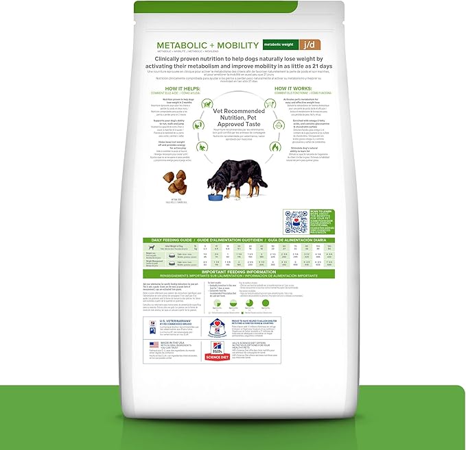 HILL'S PRESCRIPTION DIET Metabolic + Mobility, Weight + j/d Joint Care Chicken Flavor Dry Dog Food, Veterinary Diet, 15 lb. Bag