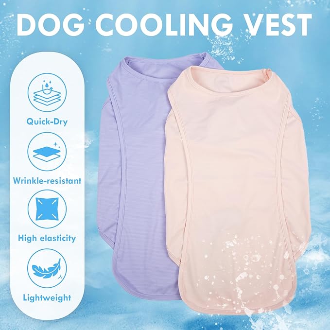 2 Pack Dog Shirt Quick Dry, Sun Protection UPF50+ Summer Cooling Vest, Soft Lightweight Tshirts for Medium Dogs Allergies Wound Care, Purple+Pink, M