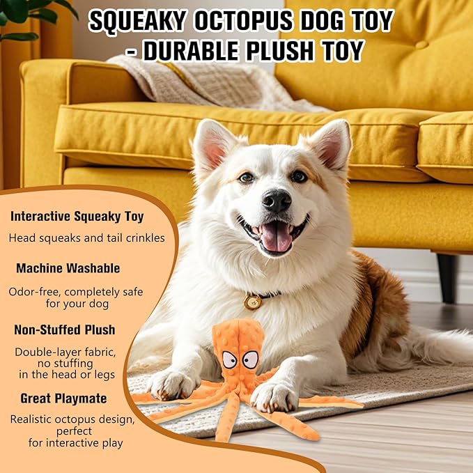 Dog Squeaky Toys Octopus, No Stuffing Plush Toys, Squeaky Octopus Dog Toy - Durable Plush for Puppies, Interactive Dogs Toys for Aggressive Chewers (Green+Blue)