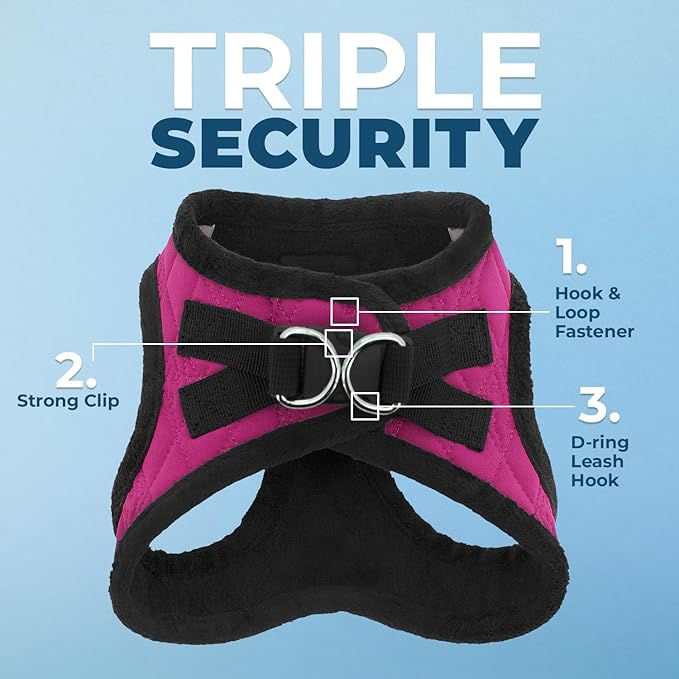 Best Pet Supplies - All Weather Mesh / Plush, Reflective, No Pull Harness for Small, Medium Dogs, Cats - Secure with Hook & Loop Fastener, Buckle, Double D-Rings - Red Rose Plush, XL