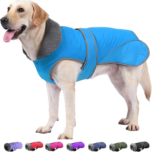 Dogcheer Dog Coat, Waterproof Dog Jacket Reflective Pet Winter Coat with Adjustable Hook & Loop, Christmas Puppy Fleece Jacket Warm Turtleneck Snowsuit for Small Medium Large Dogs - Sky Blue, M