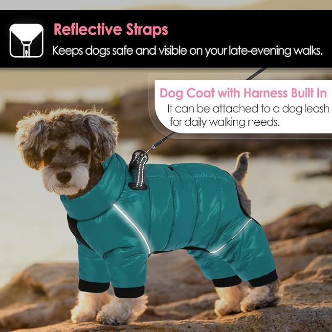 AOFITEE Dog Coat, Waterproof Dog Jacket for Winter, Warm Fullbody Dogs Snowsuit, Winter Coat for Small Dogs, Zip Up Pet Puffer Jacket Fleece Vest, Outdoor Reflective Cold Weather Pet Coats, S