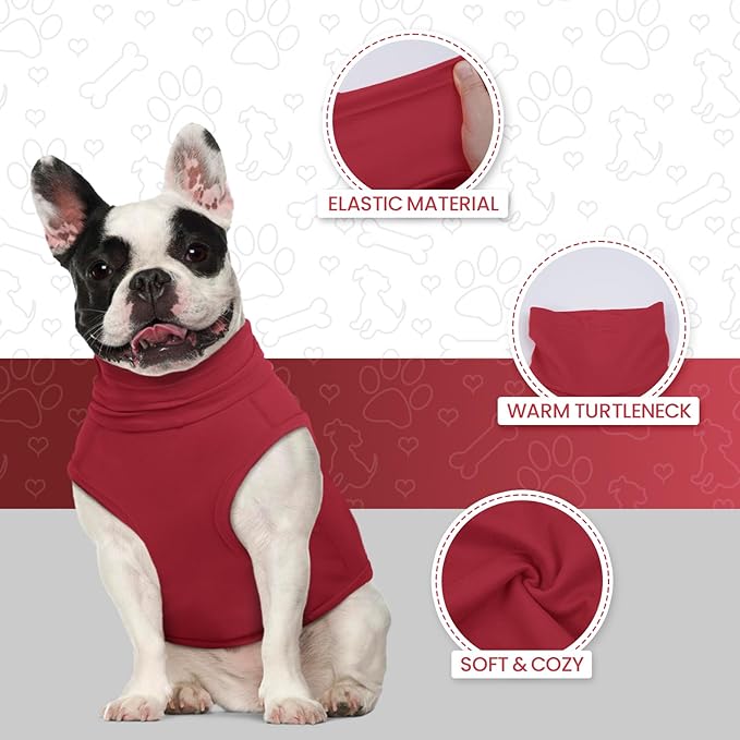 ROZKITCH Dog Sweaters Soft Fleece Pullover Sweatshirt Pajamas, Turtleneck Warm Pet Cold Weather Jacket Stretchy Vest Jumpsuit Apparel Outfit Clothes for Small Medium Large Dogs Walking Sleep Red L