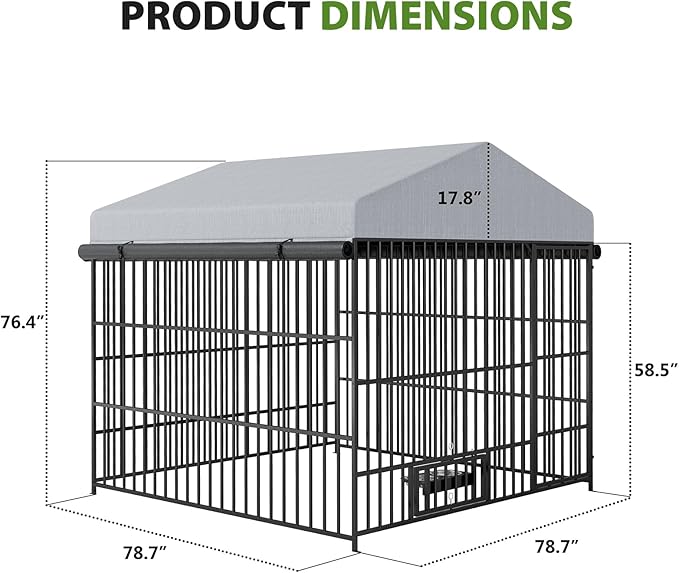 Rovibek Outside Dog Kenne with Roof 6.5x6.5x6.3 Ft, Outdoor Dog Kennel with 3 Sides Sun-Proof Cover,Large Dog Kennel Outdoor, Dog Run Enclosure with 2 Rotating Bowls for Large Dogs