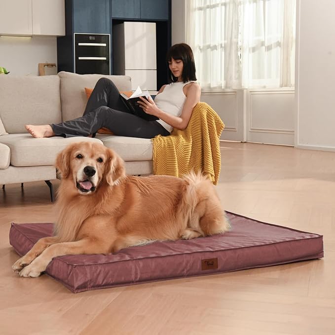 Outdoor Orthopedic Dog Bed for Medium Dogs & Cats, Waterproof Flat Pet Mat with Egg Crate Foam & Washable Removable Oxford Cover, 30x20 Inch, Pink
