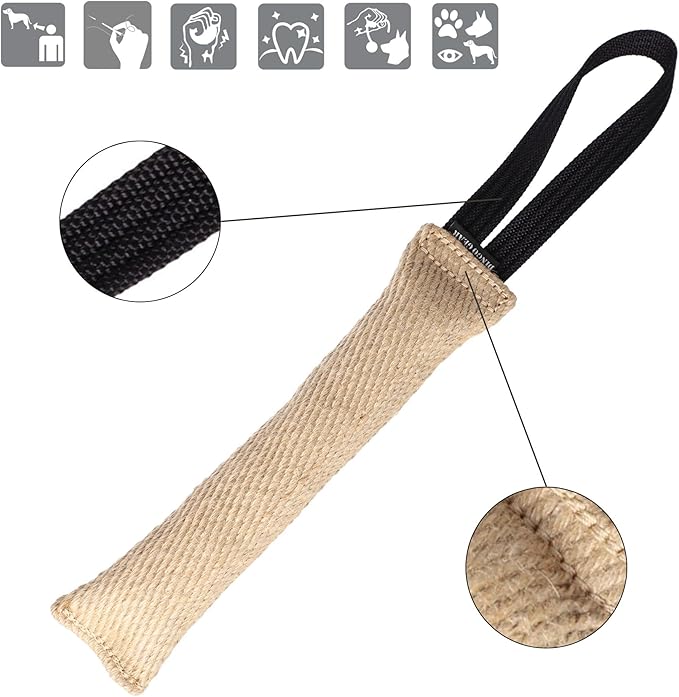 Dingo Gear, Natural Jute tug Toy for Dog Training Agility tug of war, Bumper Toy Dog bite, 1 Handle 1.5x11 S00144
