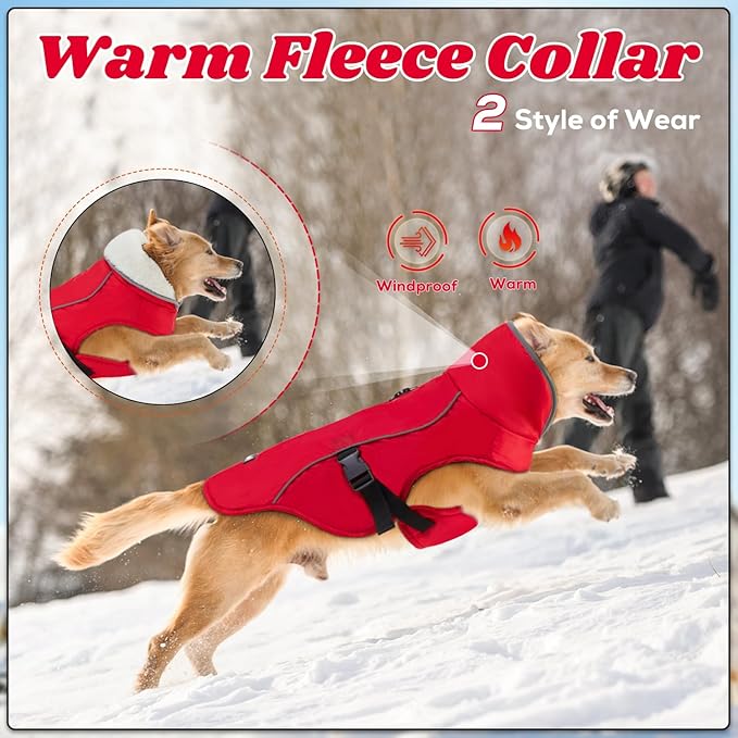 EMUST Winter Dog Jacket, Windproof Dog Apparel for Cold Weather, Reflective Coats for Dogs, Warm Puppy Jacket for Cold Winter, Red S