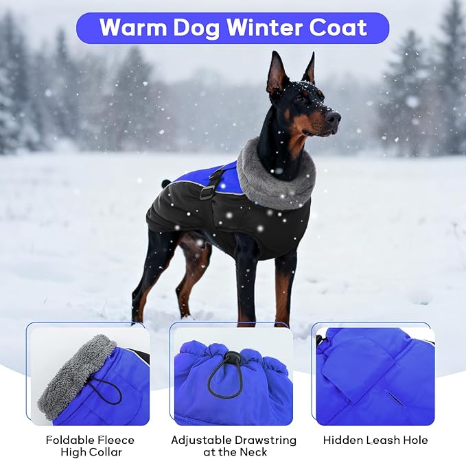 IDOMIK Dog Winter Coat, Reflective Waterproof Dog Jacket for Cold Weather, Warm Pet Coats for Small Medium Large Dogs, High Collar Doggy Fleece Snow Jacket, Winter Vest with Adjustable Buckle,XXL