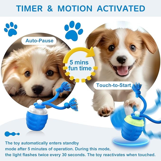 Interactive Dog Toys, [2025 Newly Upgraded] Interactive Dog Ball for Medium/Large Dogs, Automatic Moving Dogs Toy Wicked Ball for Boredom & Training, Play Music, USB Rechargeable(Blue)