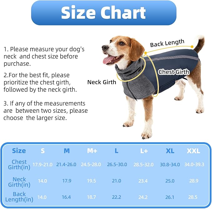 SlowTon Winter Dog Coat, Warm Polar Fleece Lining Doggie Outdoor Jacket with Turtleneck Scarf Reflective Stripe Adjustable Waterproof Windproof Puppy Vest Soft Pet Outfits (S,Dark Blue)