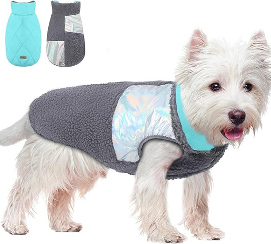 EMUST Dog Feece Jacket, Soft Dog Vest Warm Cold Weather Coats for Small Medium Dogs Boy or Girl for Fall Winter, Grey, L