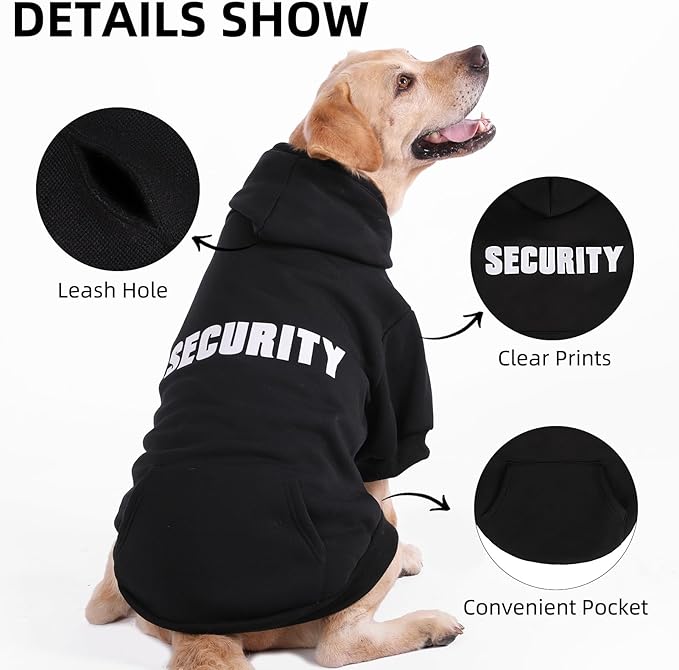 PUPTECK Security Dog Hoodie, Soft Warm Winter Pet Sweater Clothes, Puppy Cold Weather Coats Hooded Sweatshirt with Pocket, Dog Halloween Costume for Small Medium Large Dogs