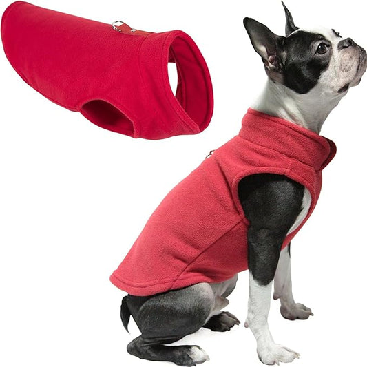Gooby Fleece Vest Dog Sweater - Red, Medium - Warm Pullover Fleece Dog Jacket with O-Ring Leash for Small to Medium Dogs