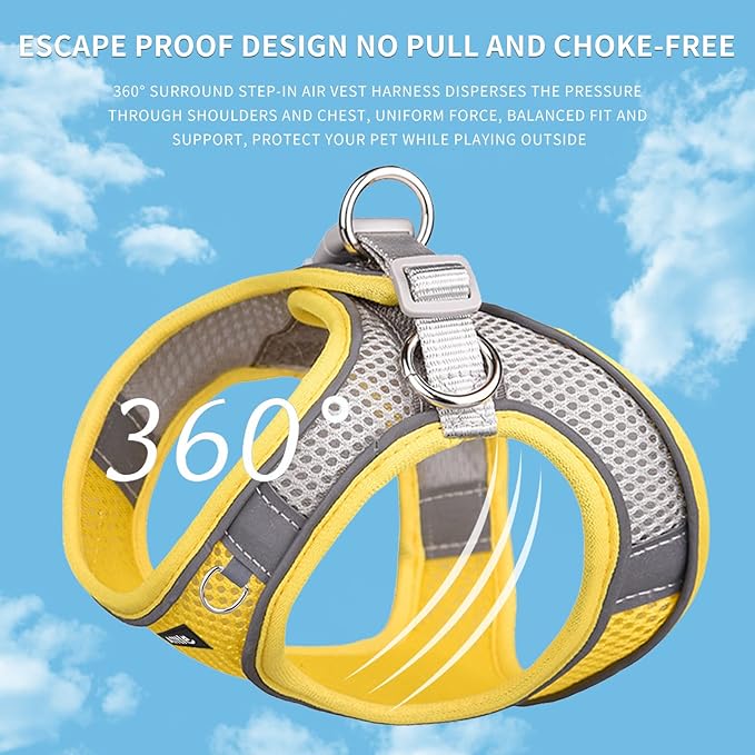 AIITLE Dog Harness, Summer No-Pull Cat Harnesses with a Leash, Adjustable Reflective Puppy Vest, Pet Vest Escape Proof, Outdoor Walking, Camping for Extra Small Dogs and House Cats Yellow XXXS