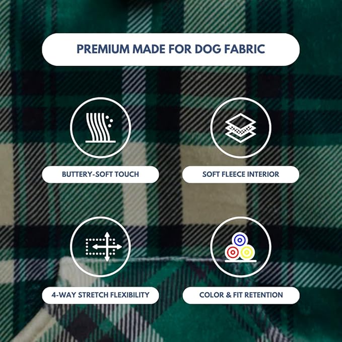 Spark Paws Dog Hoodie – Premium Dog Sweater for Small, Medium, and Large Dogs | Warm Outfits for French Bulldogs, Pitbull, Puppy, Winter Jacket Alternative - Green Plaid - XL
