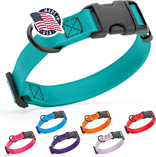 Dogline Biothane Waterproof Dog Collar with Quick Release Buckle Strong Coated Nylon Webbing with Odor- Proof for Easy Care Easy to Clean Fits Small Medium Large Dogs, Teal 5/8" W 9-14" L