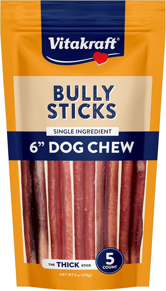 Vitakraft Dog Bully Sticks, 6 inch, 5 Count, 6 oz.
