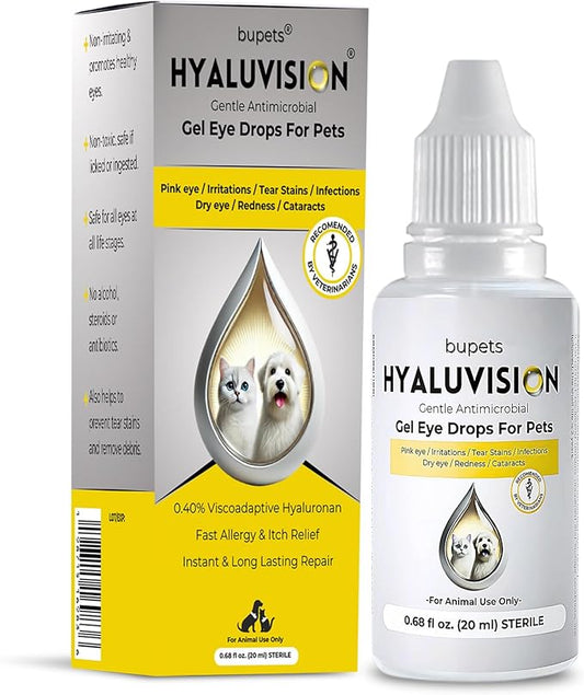 Hyaluvision Gel Eye Drops for Pets – 0.40% Hyaluronan, Relieves Dry Eyes & Infection, Soothes Allergy & Pink Eye, Lubricant, Hydration & Tear Stain Remover, 0.68 fl oz