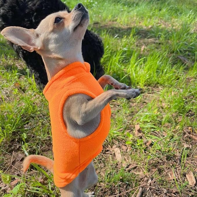 JACKO & CO - Fleece Vest Dog Sweater with Leash Ring - Soft, Warm & Lightweight Pullover Coat for Small & Medium Dogs, Puppies & Cats - Cozy Fall/Winter/Spring Pet Jacket (Pumpkin, X-Large 17-25lbs)