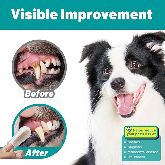 Teeth Cleaning Wipes for Dogs & Cats, Dog Finger Toothbrush Wipes, Dog Dental Care Finger Wipes, Dog Tooth Brushing Kit, Remove Plaque & Tartar Buildup, Fresh Breath (50 PCS, Unscented)