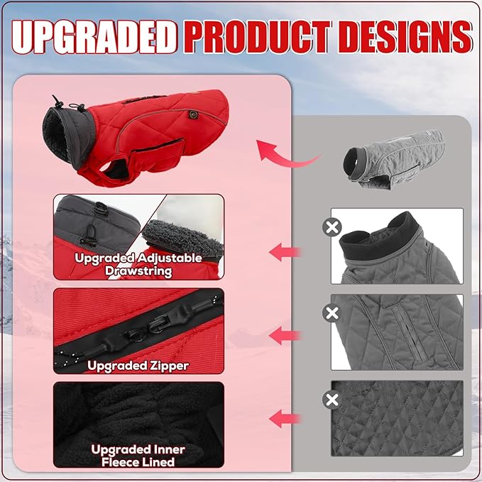 EMUST Dog Winter Jackets, Small/Medium/Large Dog Coat for Winter, French Bulldog Clothes for Dogs, Red, XL