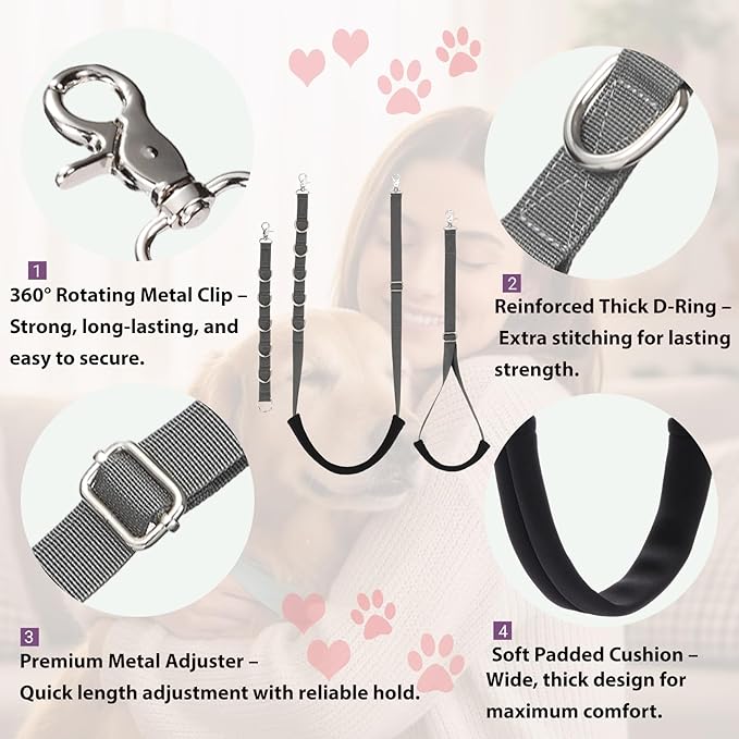 Dog Grooming Belly Straps Belly Band & Loop Extension Set - Adjustable & Comfortable Grooming Tools for Pet Grooming Tables Arms and All Dog Breeds (Gray)