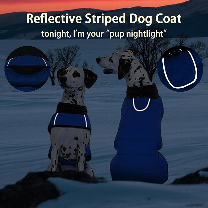 MIGOHI Lightweight Dog Coat, Windproof Dog Jacket, Puffer Jacket for Large Dogs, Padded Vest with Reflective Strips, Warm Snow Vest in Cold Weather, Easy On Hook & Loop Belly, Blue, 2XL