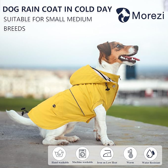 Dog Raincoat Waterproof Raincoats Dog rain Jacket Buttons Zipper Hood Drawstring Suitable for Small Medium Yorkie Terrier Schnauzer Poodle Border Collie Labrador 8lbs to 80lbs Yellow M