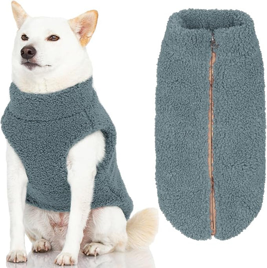 Gooby Sherpa Vest Dog Sweater - Stone Blue, X-Large - Warm Fuzzy Fleece Step-in Jacket Without Ring Leash - for Small and Medium Dogs, Everyday Winter Use
