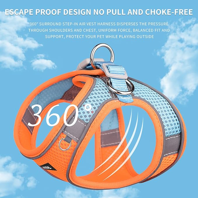 AIITLE Dog Harness, Summer No-Pull Cat Harness with a Leash, Adjustable Reflective Dog Vest, Cat Harness Escape Proof, Outdoor Walking, Camping for Extra Small Dogs and House Cats Orange XXXS