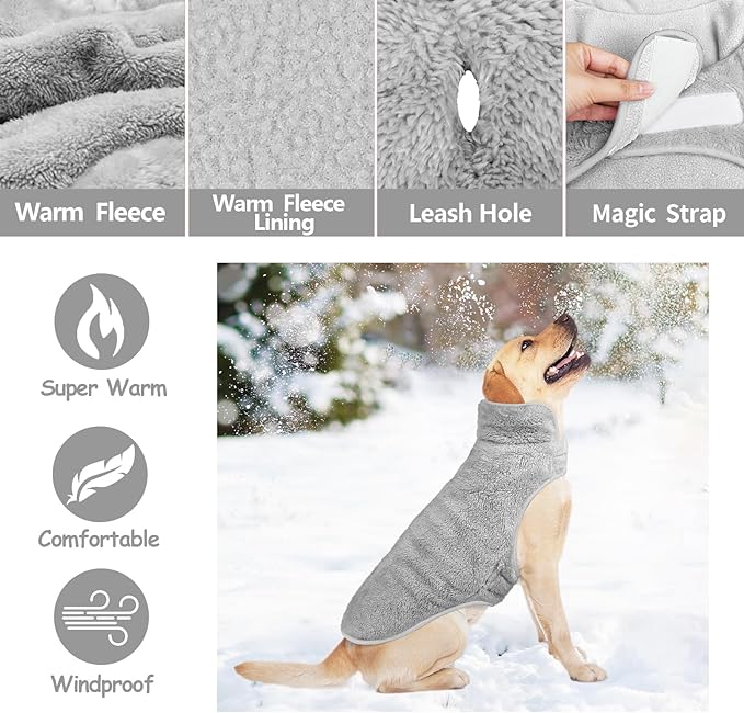 Malier Dog Winter Coat, Reversible Fleece Dog Cold Weather Coats, Windproof Warm Snow Puppy Jacket Vest Pet Clothes for Small Medium Large Dogs (Gray, Small)