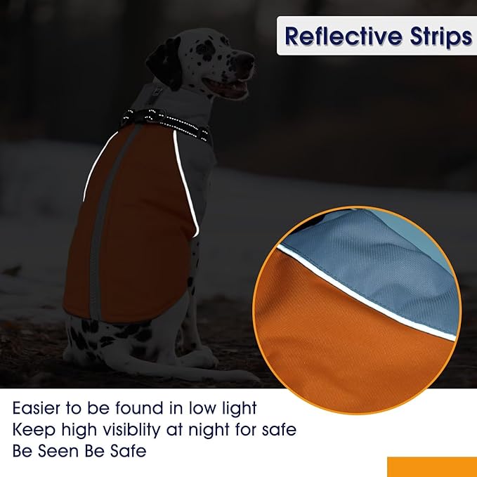 Dog Coats for Large Dogs,Winter Waterproof Jacket with Collar Built in,XXL Dog Coat for Cold Weather Warm Snow Jacket with Thermal Fleece Lining,Reflective Pet Snowsuit Large,Orange,2XL