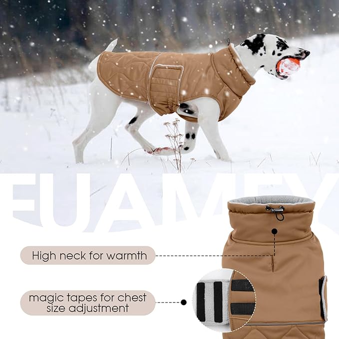 FUAMEY Winter Warm Dog Coat, Fleece Turtleneck Jacket, Thick Waterproof Windproof Coats for Small to Large Dogs, Snowsuit Vest for Cold Weather