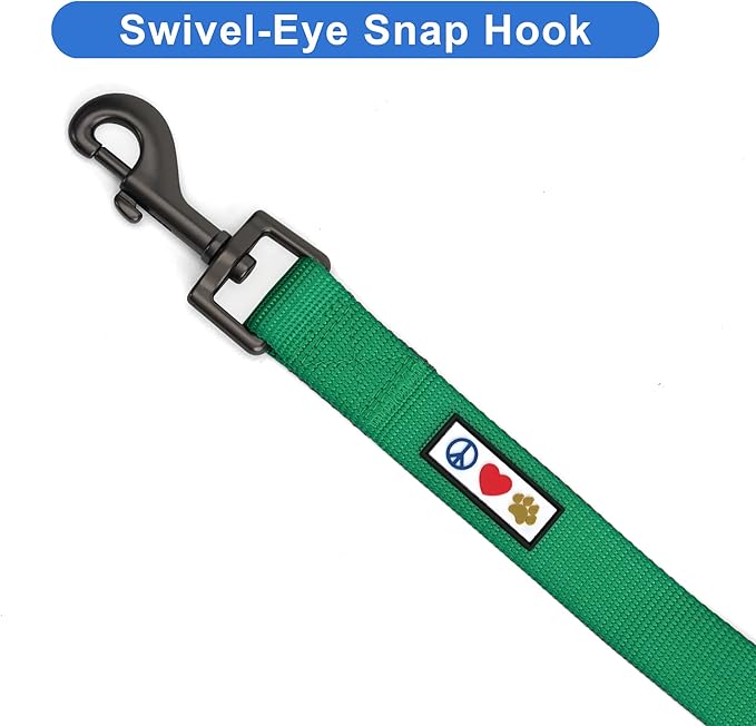 Pawtitas Personalized Dog Leash - Embroidered Custom Leash with Pet Name & Phone Number, 6 ft Long, Medium & Large Sizes, Lush Green Custom Engraved Name