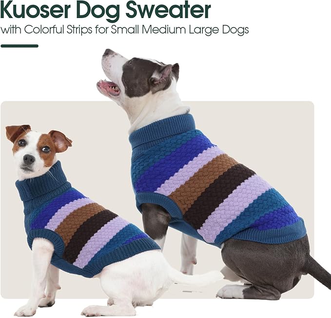Kuoser Dog Sweater, Pet Cable Knitted Pullover Puppy Warm Clothes, Doggy Turtleneck Classic Knitwear Soft Thickening Doggie Outfit, Cold Weather Thermal Wear for Large Size Dogs, Blue 2XL