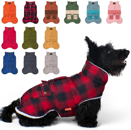 KYEESE Dog Coat Warm Pet Winter Puffer Coat with Leash Hole Thick Cat Clothes with Pocket Waterproof Dogs Jacket with Fleece Lined Windproof Dog Coats for Small Dogs Soft Pet Sweater for Cold Weather