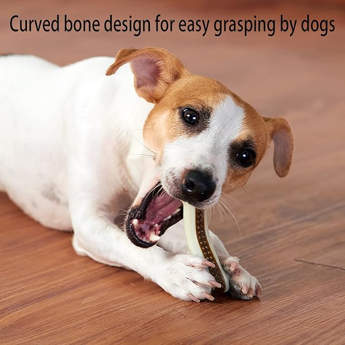 Dog Bones Chew Toys for Aggressive Chewers, 6 Pack Real Beef Flavor,Indestructible Dog Teething Chew Toys for Large/Medium/Small Puppies Breed,Tough Pet Toy with Nylon